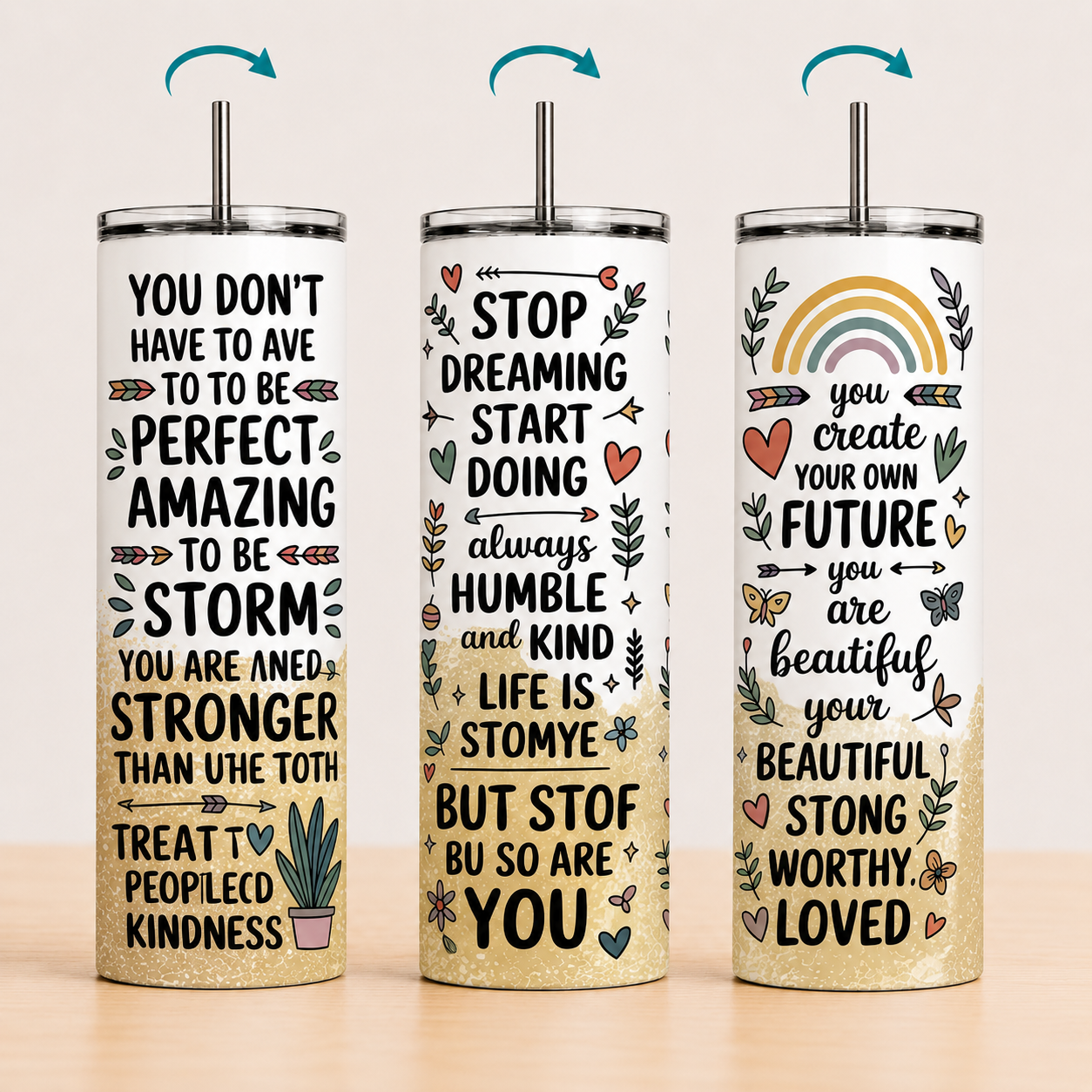 Motivational 20oz Stainless Steel Tumbler | Inspirational Quote Cup with Straw | Positive Gift for Coffee Lovers