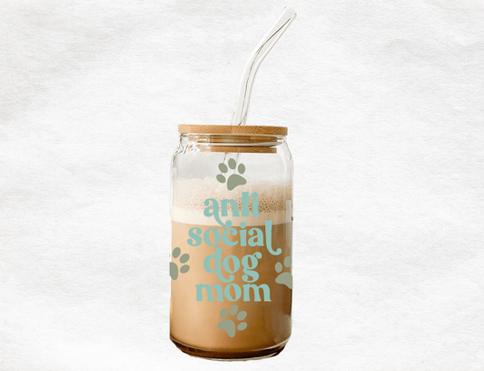 Anti Social Dog Mom - Glass Cup - MK CREATIONS