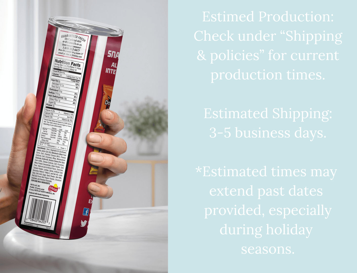 Doritos Nacho Cheese Tumbler 20oz Snack Lover Gift Reusable Cold Drink Cup - MK CREATIONS