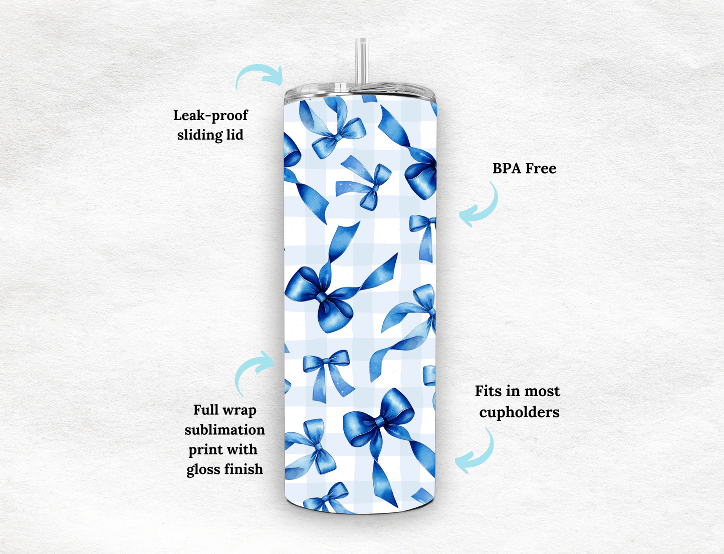 Grandmillenial Bows 20oz Tumbler, Trending Tumbler Designs, Checkered Bows 20oz Tumbler, Blue Bows, Plaid - MK CREATIONS