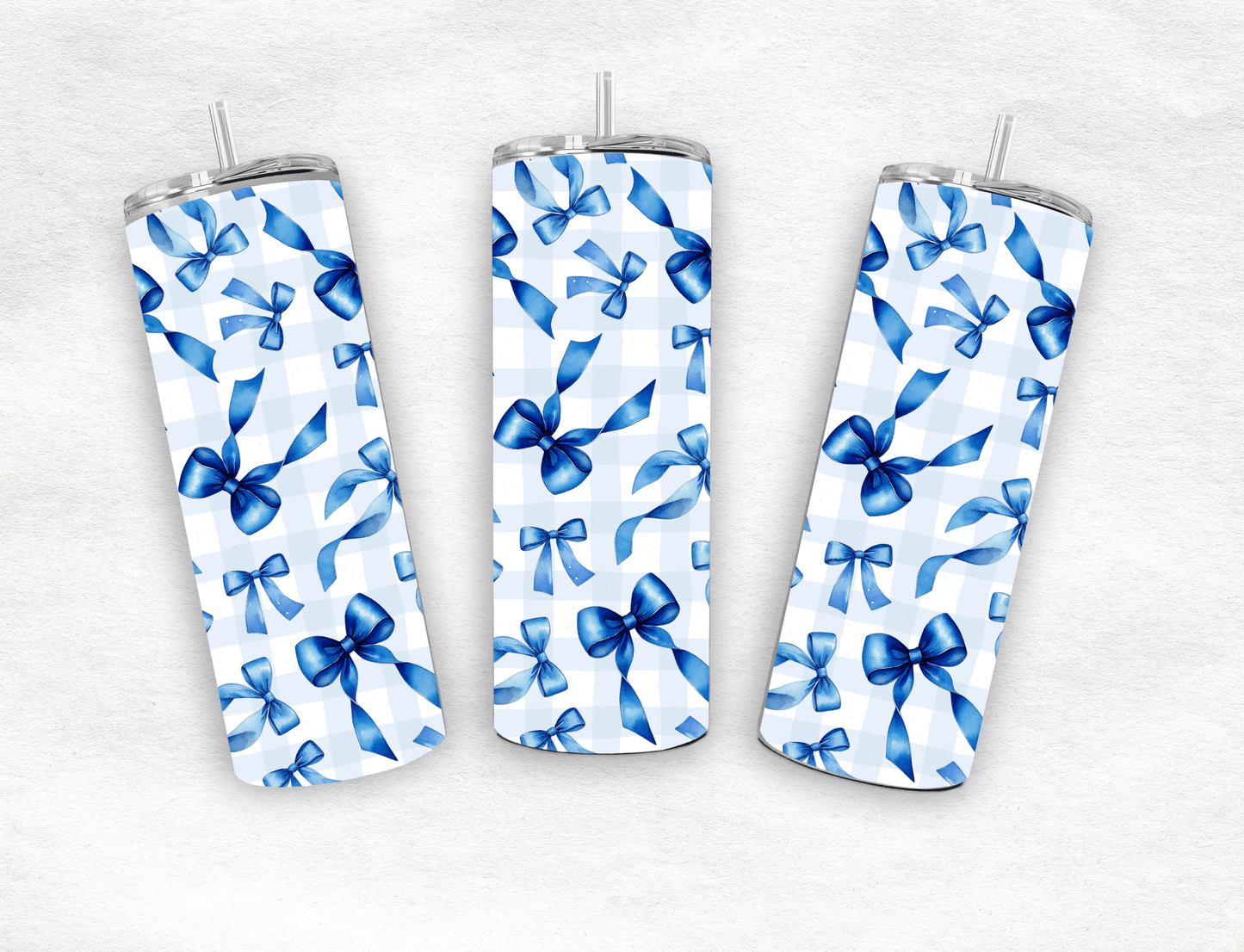 Grandmillenial Bows 20oz Tumbler, Trending Tumbler Designs, Checkered Bows 20oz Tumbler, Blue Bows, Plaid - MK CREATIONS