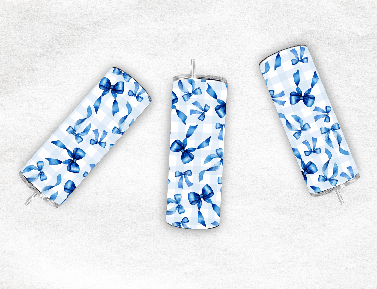 Grandmillenial Bows 20oz Tumbler, Trending Tumbler Designs, Checkered Bows 20oz Tumbler, Blue Bows, Plaid - MK CREATIONS