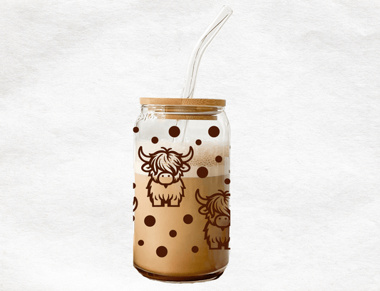 Highland Cow - Glass Cup - MK CREATIONS
