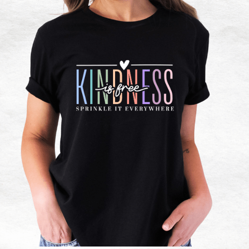 Kindness is Free Shirt – Black V - Neck T-Shirt – Inspirational Quote Tee - MK CREATIONS