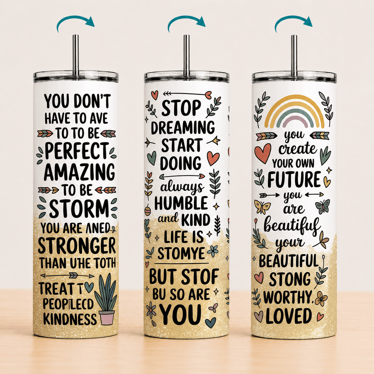 Motivational 20oz Stainless Steel Tumbler | Inspirational Quote Cup with Straw | Positive Gift for Coffee Lovers - MK CREATIONS