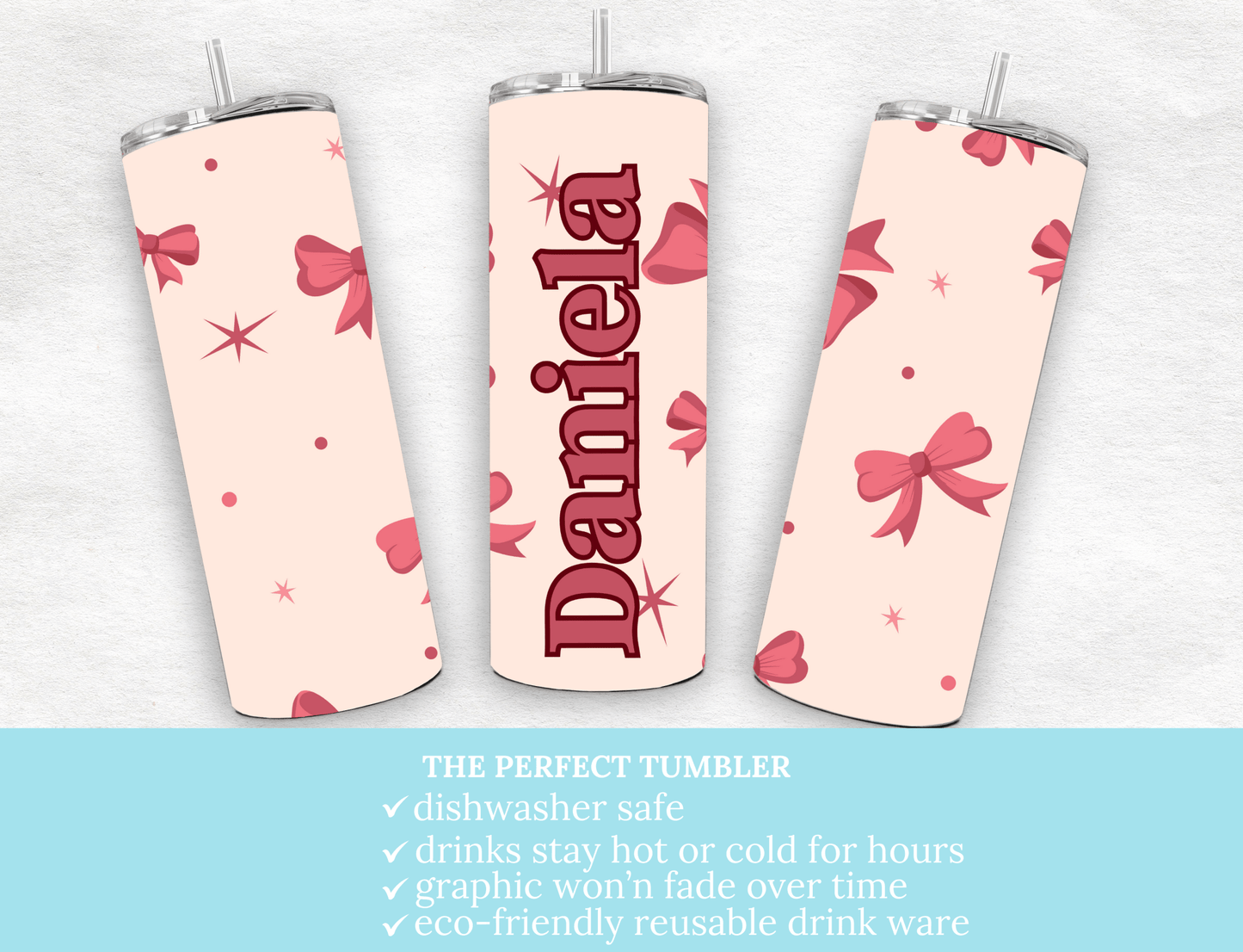 Personalized 20oz Tumbler with Bows β Custom Name Cup - MK CREATIONS