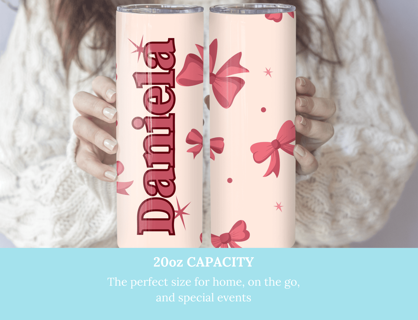 Personalized 20oz Tumbler with Bows β Custom Name Cup - MK CREATIONS