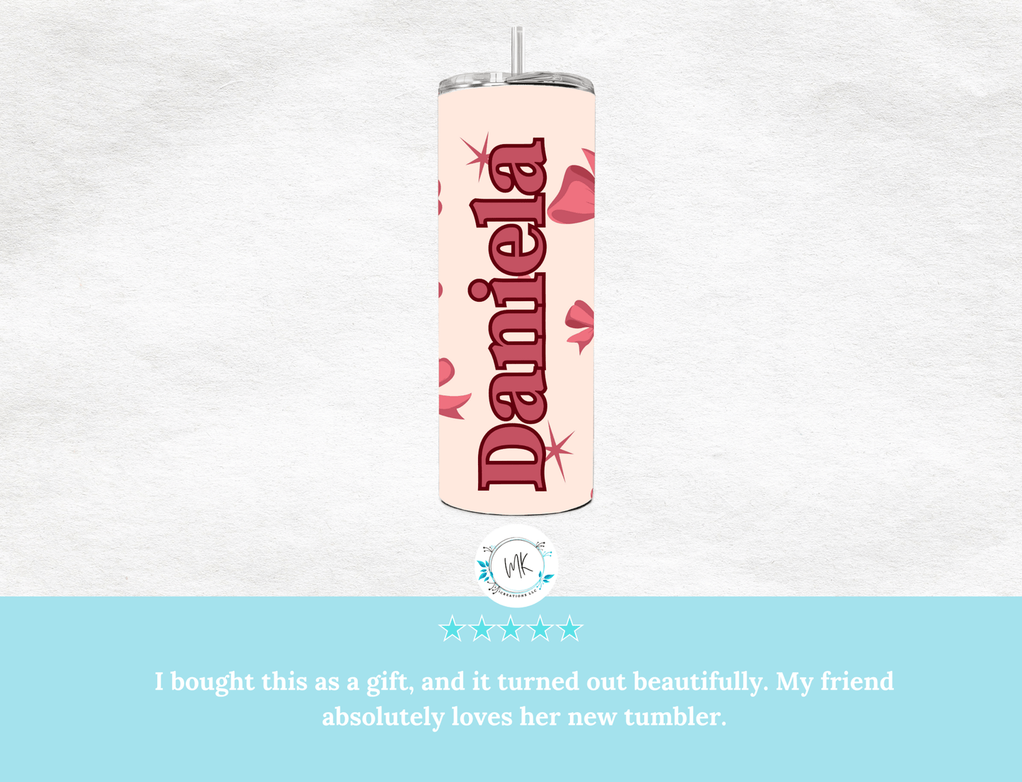 Personalized 20oz Tumbler with Bows β Custom Name Cup - MK CREATIONS