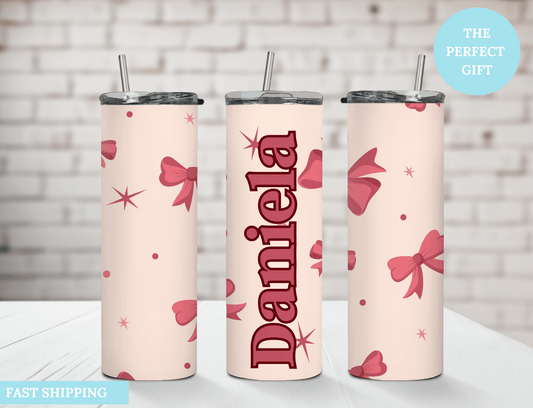 Personalized 20oz Tumbler with Bows – Custom Name Cup - MK CREATIONS
