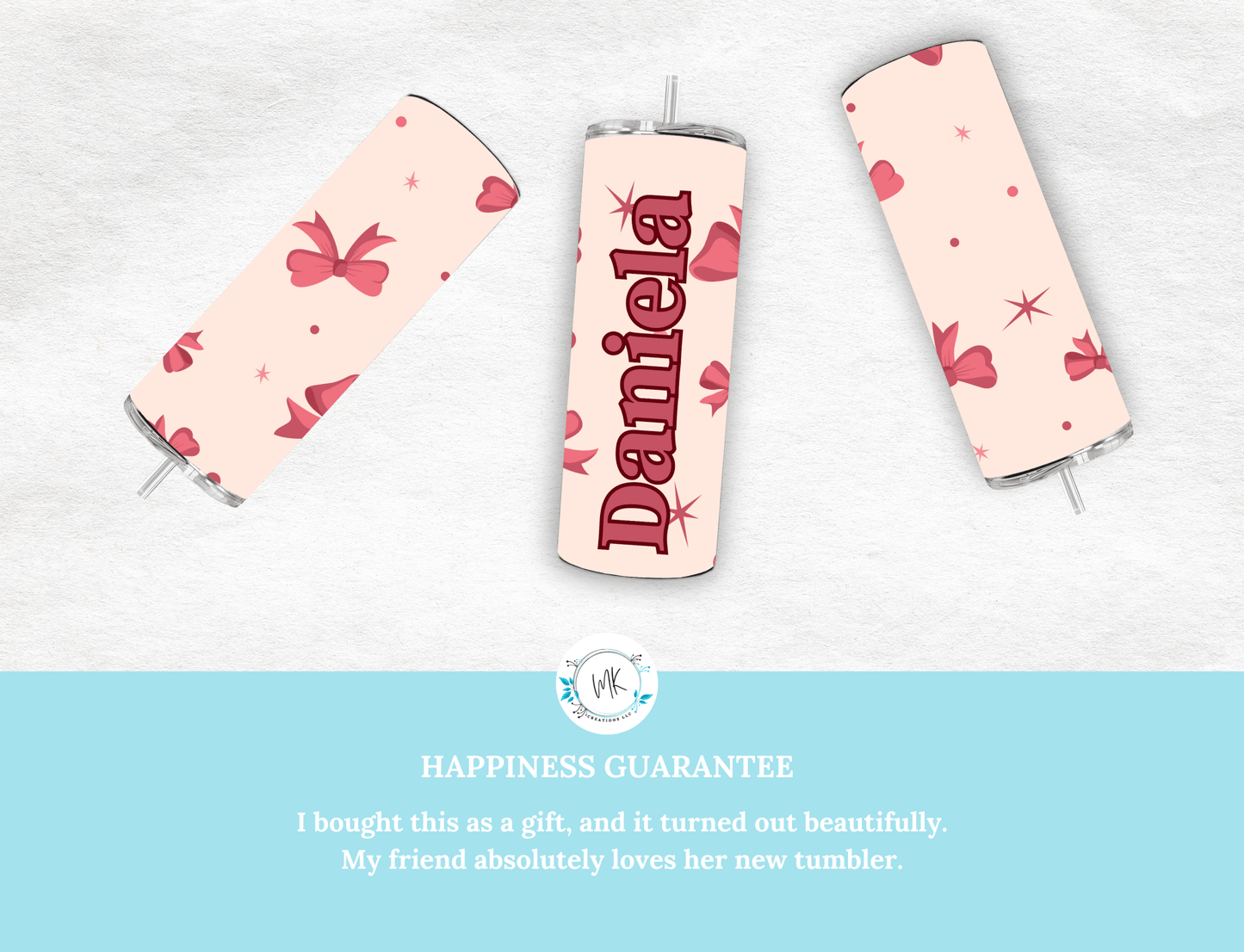 Personalized 20oz Tumbler with Bows β Custom Name Cup - MK CREATIONS