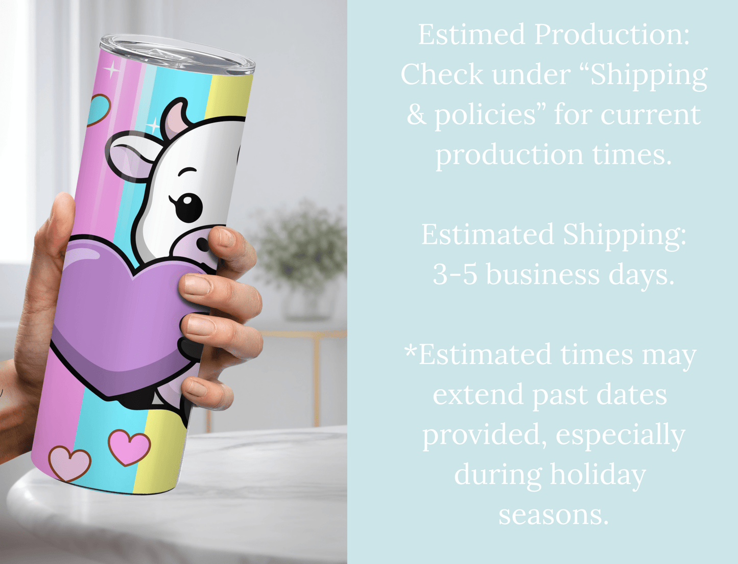Personalized Cute Cow Tumbler 20oz Pastel Heart Travel Mug Gift - MK CREATIONS