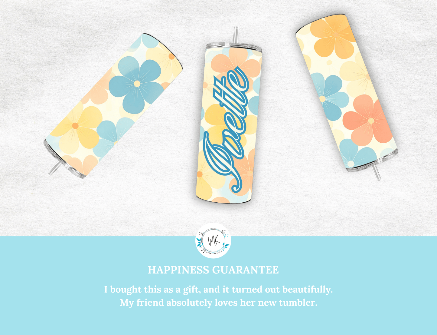 Personalized Floral 20oz Tumbler β Custom Name - MK CREATIONS