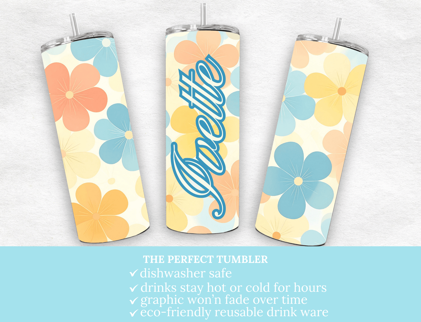 Personalized Floral 20oz Tumbler β Custom Name - MK CREATIONS
