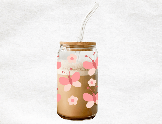 Pink Butterfly - Glass Cup - MK CREATIONS