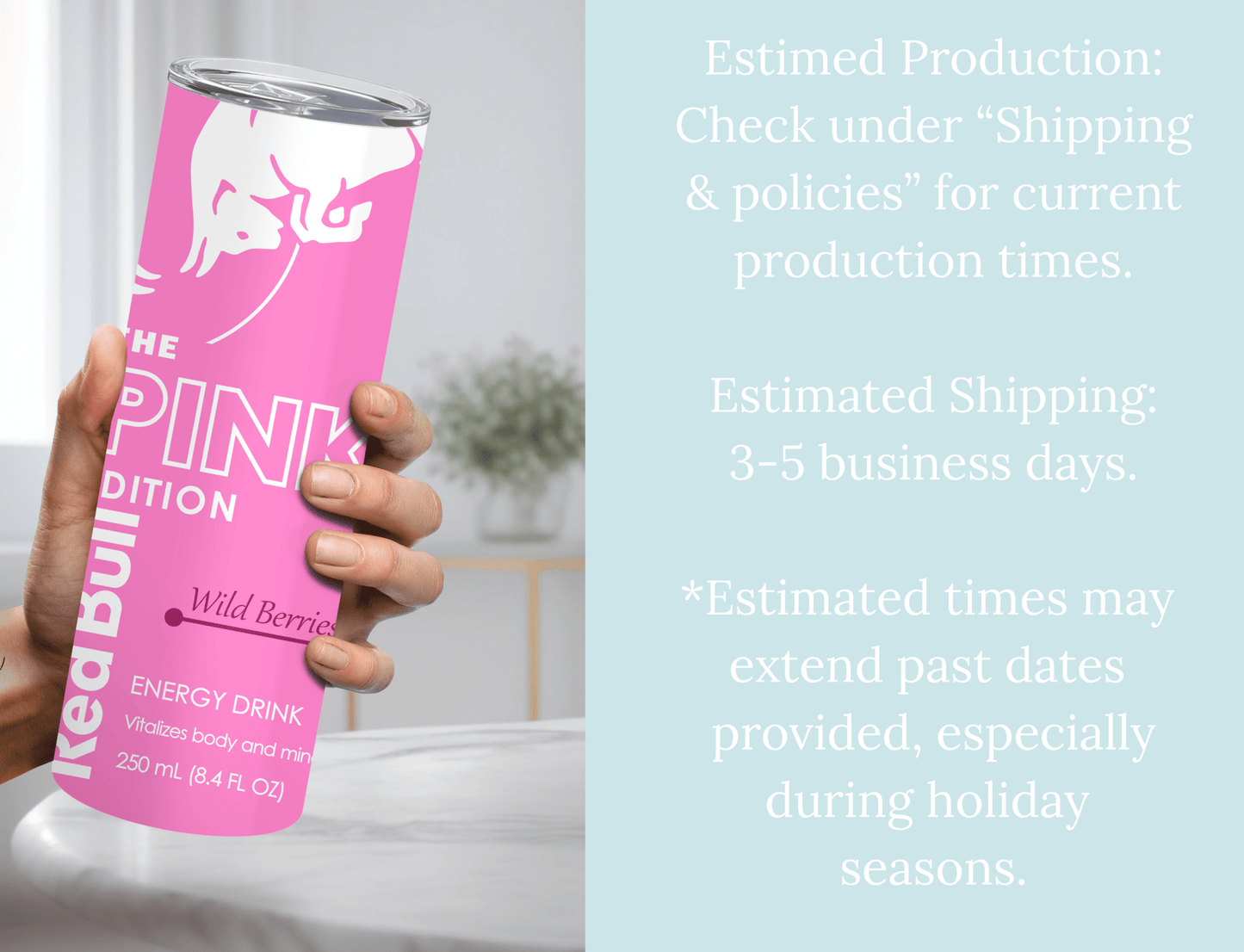 Pink Energy Drink Inspired 20oz Skinny Tumbler — Custom Drinkware with Reusable Straw - MK CREATIONS