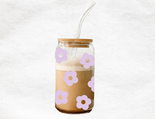 Purple Flowers - Glass Cup - MK CREATIONS
