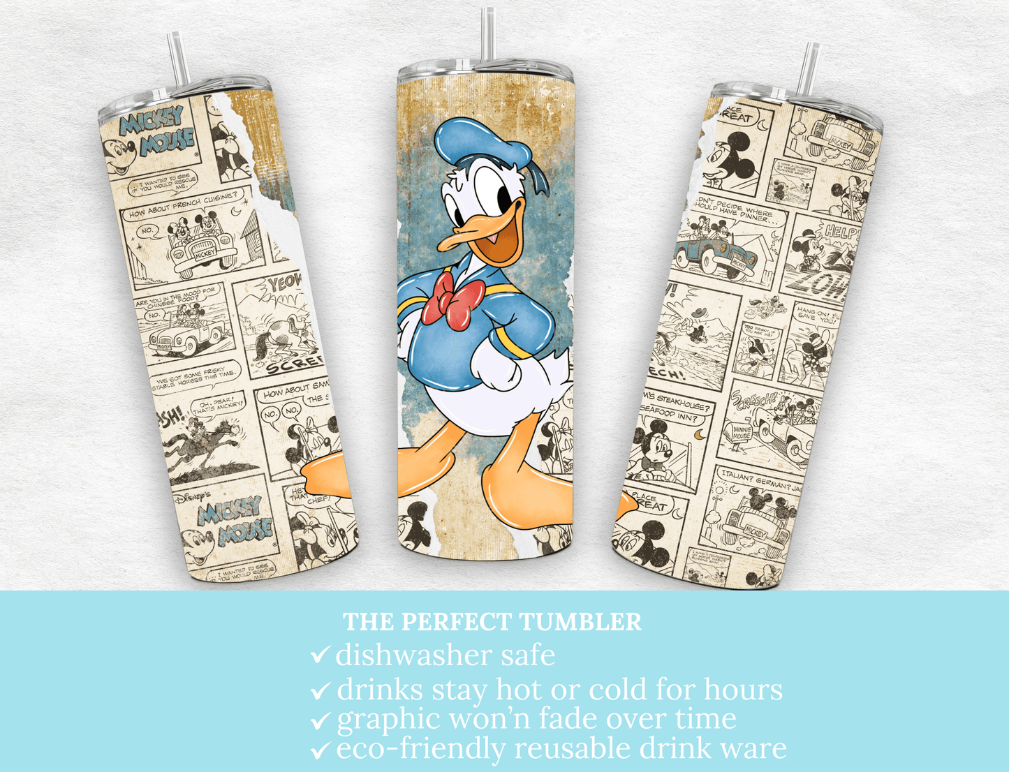 Retro Donald Duck 20 oz Skinny Tumbler. - MK CREATIONS