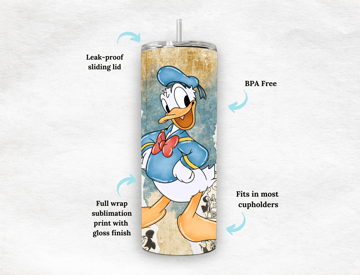 Retro Donald Duck 20 oz Skinny Tumbler. - MK CREATIONS