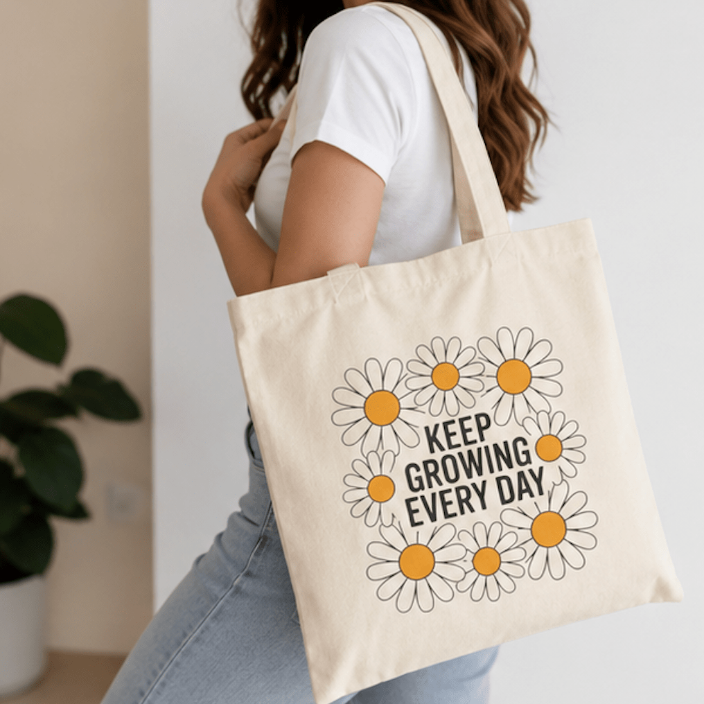 Tote Bag — "Keep Growing Every Day" Daisy Canvas Tote - MK CREATIONS