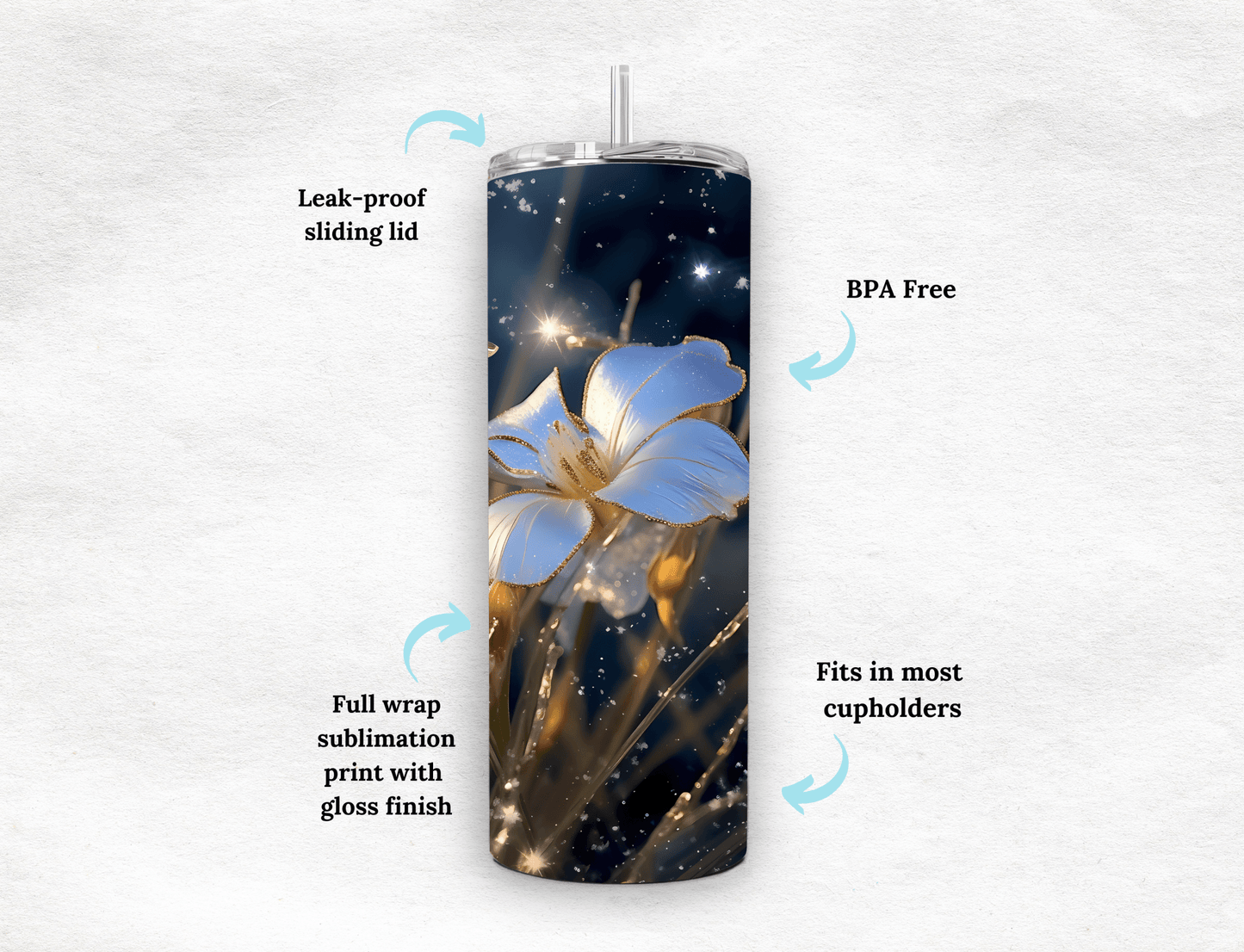 White Flowers - Tumbler - MK CREATIONS