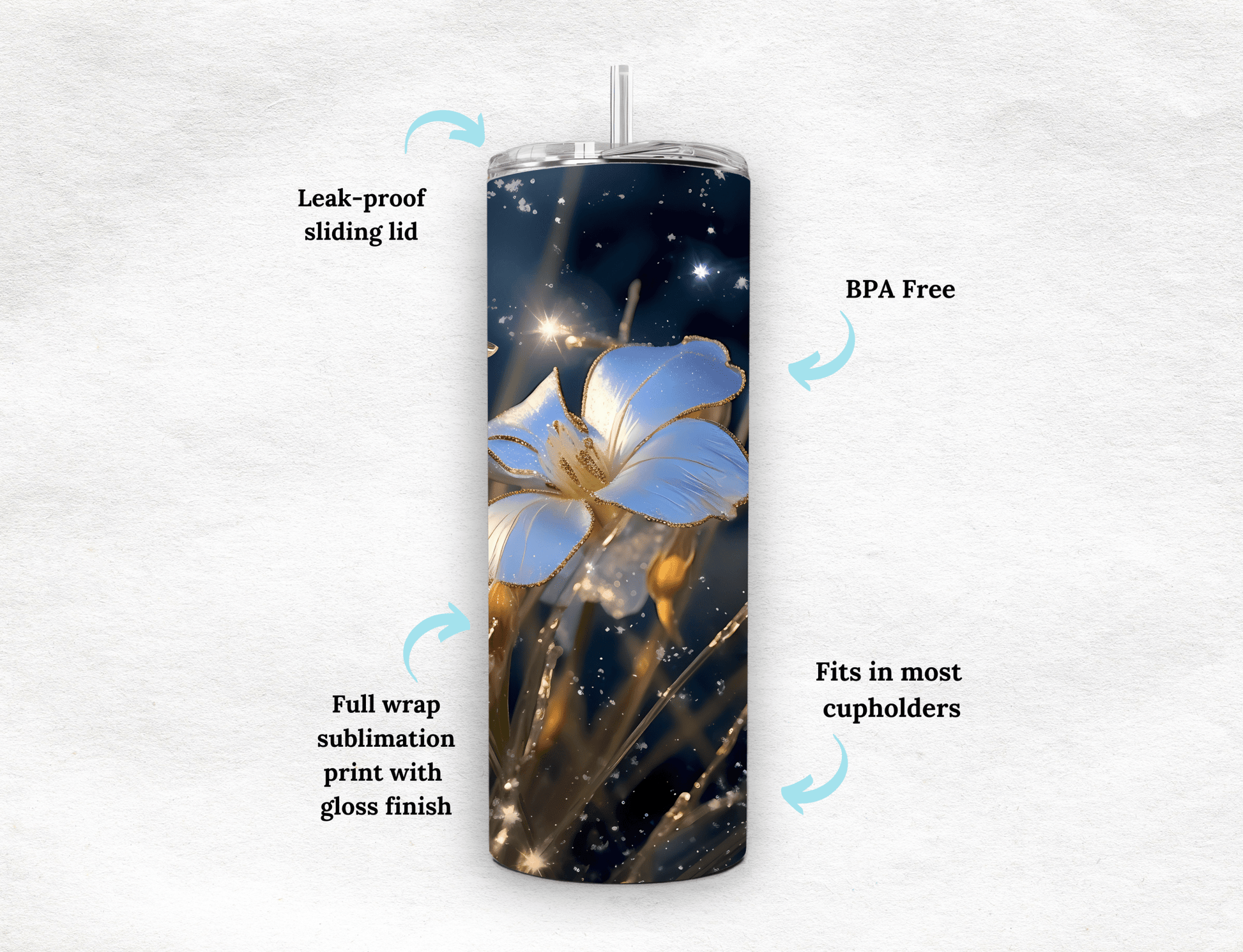 White Flowers - Tumbler - MK CREATIONS