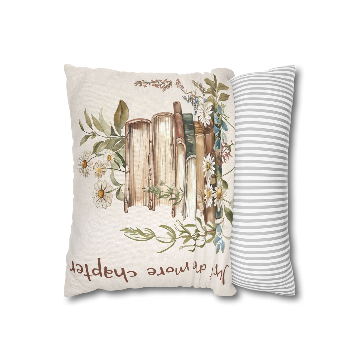 Book Lover Pillowcase — “Just One More Chapter” Floral Stack Decorative Cushion Cover