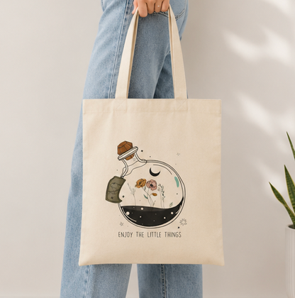 Enjoy the Little Things Canvas Tote Bag | Reusable Cotton Tote | Botanical Gift Bag
