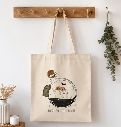 Enjoy the Little Things Canvas Tote Bag | Reusable Cotton Tote | Botanical Gift Bag