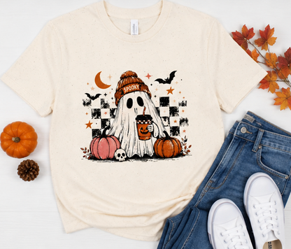 Cute Ghost Halloween Shirt, Spooky Season Shirt, Ghost Coffee Tee, Fall Graphic T-Shirt, Pumpkin Halloween Shirt, Autumn Shirt