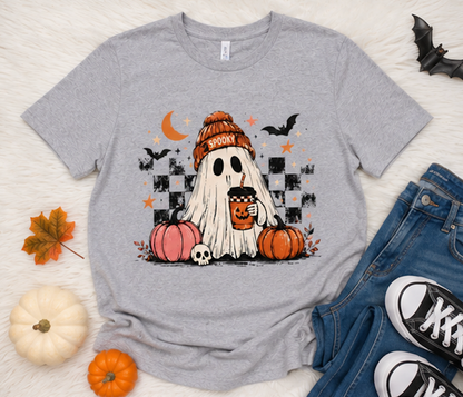 Cute Ghost Halloween Shirt, Spooky Season Shirt, Ghost Coffee Tee, Fall Graphic T-Shirt, Pumpkin Halloween Shirt, Autumn Shirt