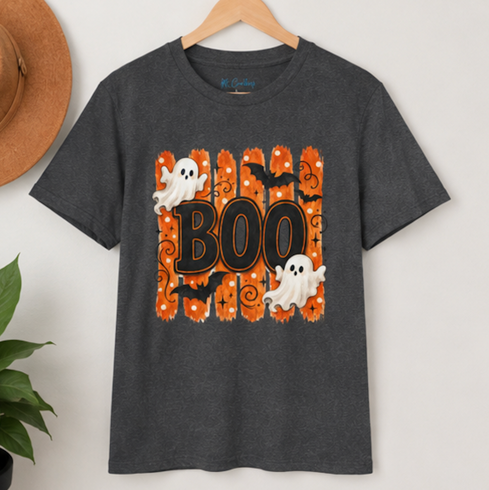 Halloween Boo Shirt, Cute Ghost T-Shirt, Spooky Season Tee, Halloween Graphic Shirt, Fall Shirt for Women, Ghost & Bat Tee