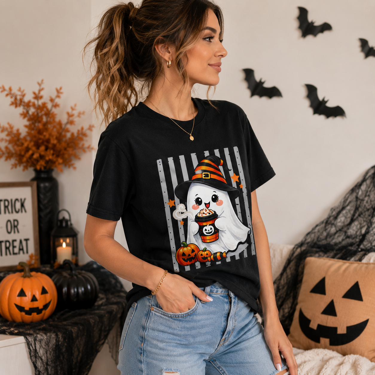 Cute Ghost Halloween Shirt, Halloween Coffee Shirt, Spooky Season Tee, Witch Ghost T-Shirt, Cute Halloween Graphic Tee, Fall Shirt