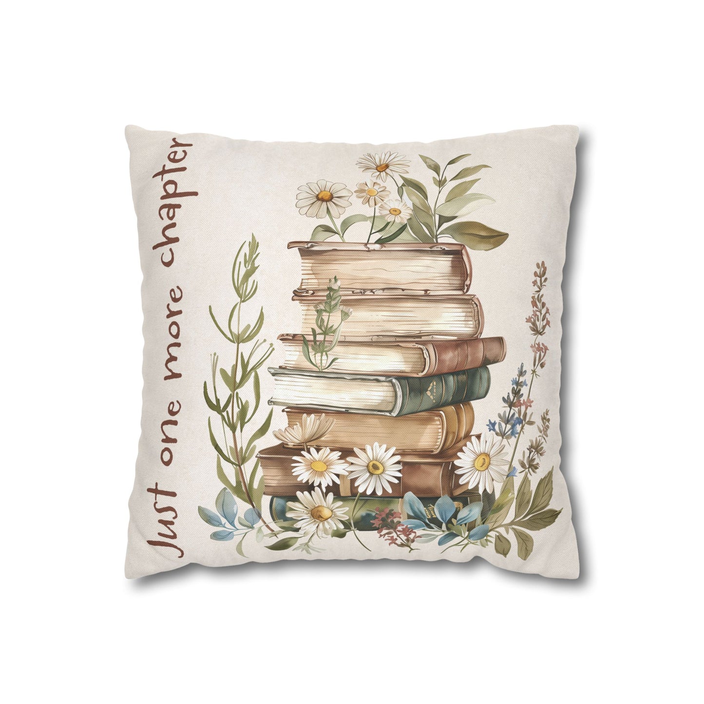 Book Lover Pillowcase — “Just One More Chapter” Floral Stack Decorative Cushion Cover