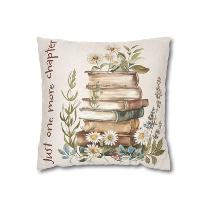 Book Lover Pillowcase — “Just One More Chapter” Floral Stack Decorative Cushion Cover