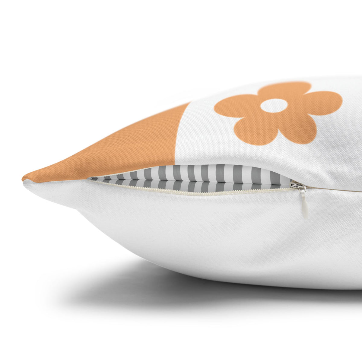 Retro Orange Checker Floral Pillow Cover — 16" Square Decorative Throw