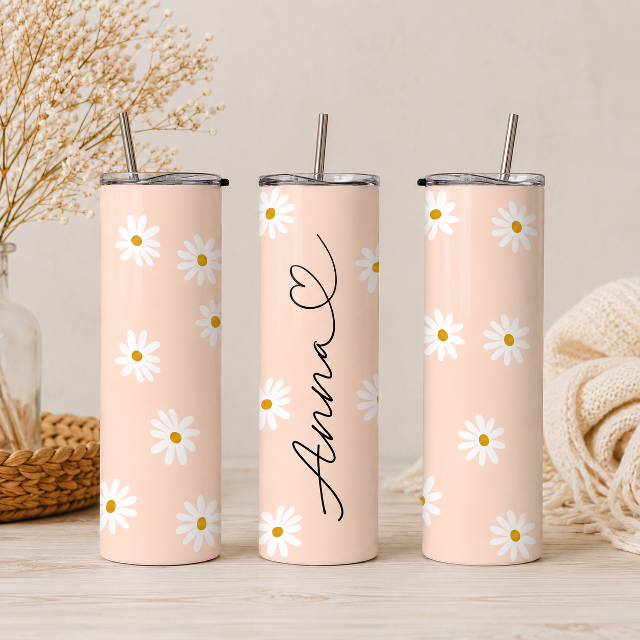 Personalized Daisy Tumbler with Name – 20 oz Custom Tumbler
