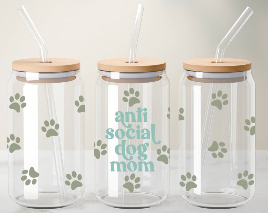 Anti Social Dog Mom - Glass Cup - MK Creations