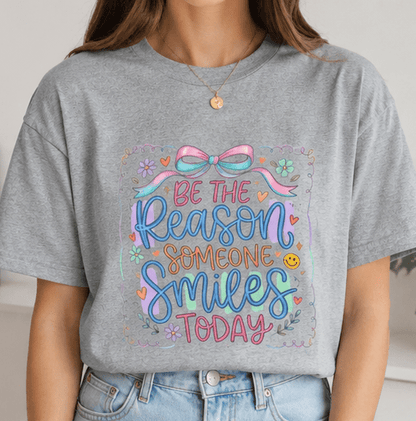 Be the Reason Someone Smiles Today T-Shirt — Inspirational Pastel Graphic Tee - MK CREATIONS