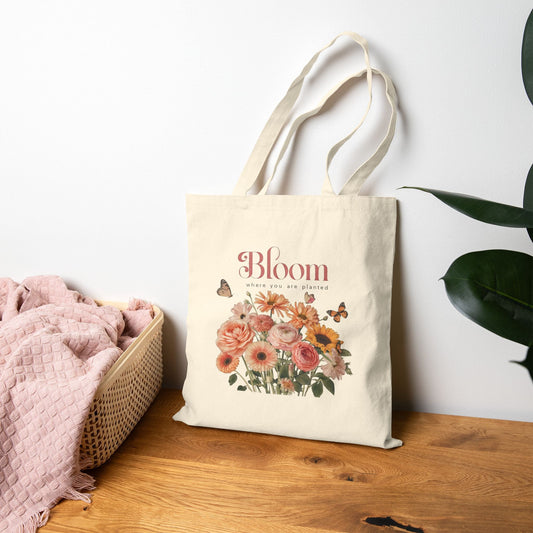 Bloom Floral Canvas Tote Bag — Vintage Flowers & Butterflies Eco Shopper - MK CREATIONS