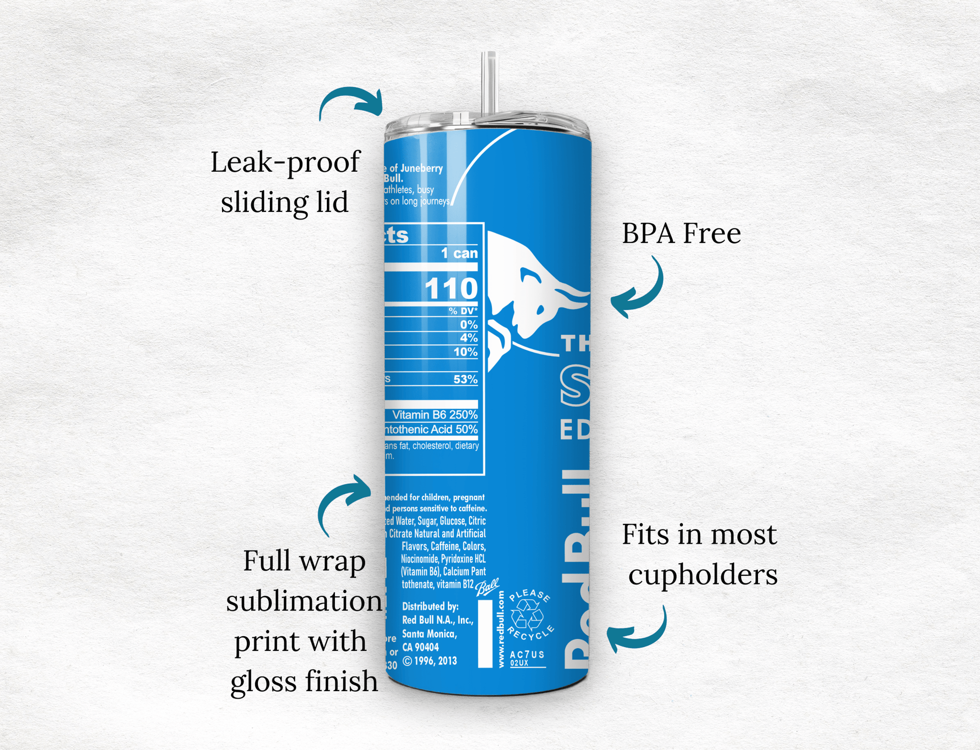 Blue Energy Drink Inspired 20oz Skinny Tumbler — Drinkware with Reusable Straw - MK CREATIONS