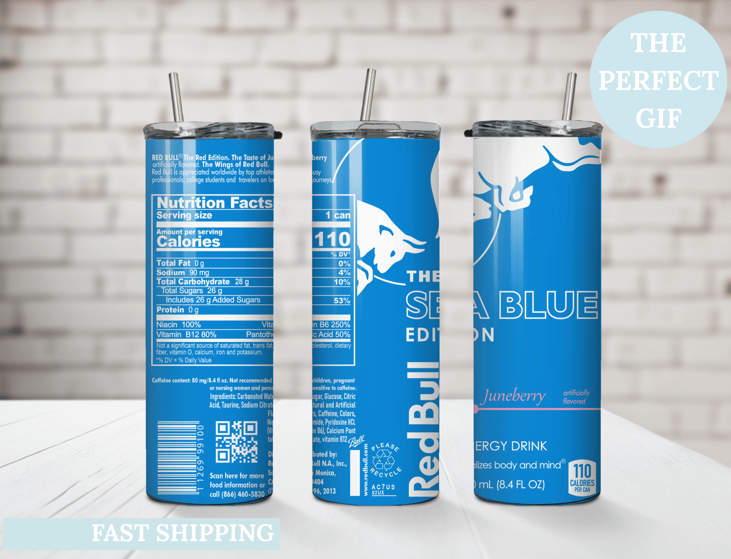 Blue Energy Drink Inspired 20oz Skinny Tumbler — Drinkware with Reusable Straw - MK CREATIONS