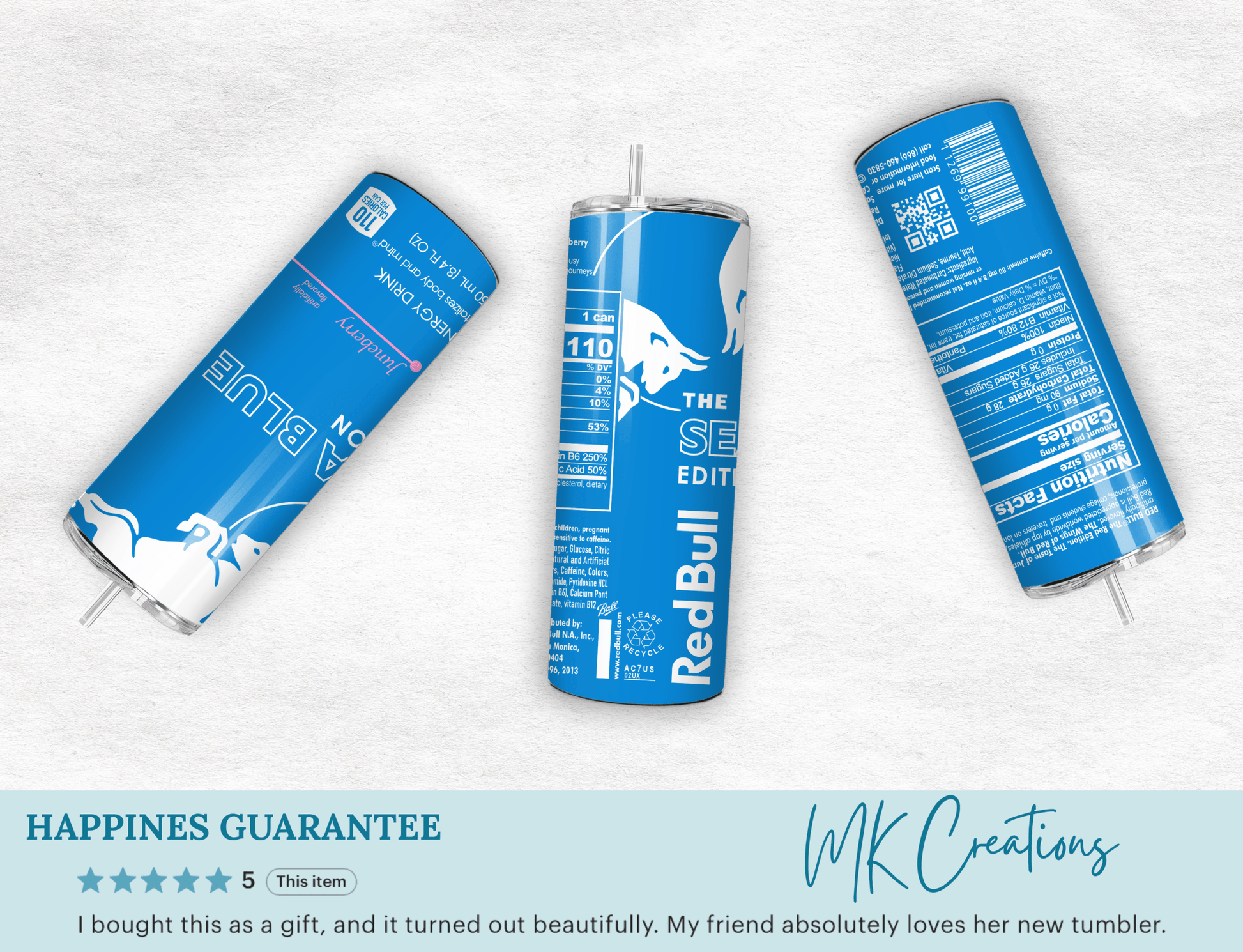 Blue Energy Drink Inspired 20oz Skinny Tumbler — Drinkware with Reusable Straw - MK CREATIONS