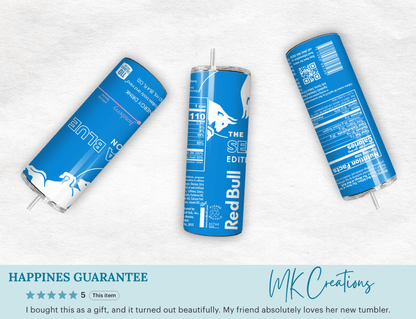 Blue Energy Drink Inspired 20oz Skinny Tumbler — Drinkware with Reusable Straw - MK CREATIONS