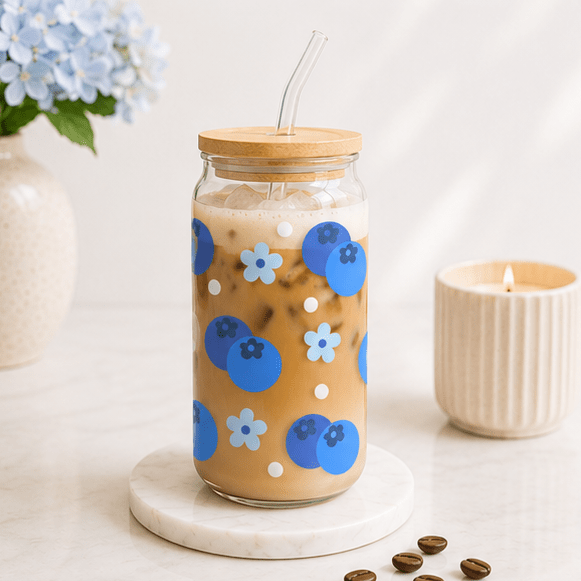 Blueberries-Glass Cup - MK CREATIONS