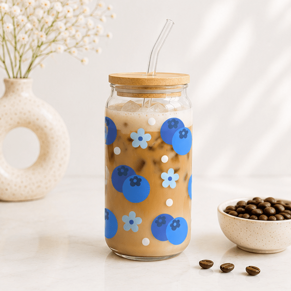 Blueberries-Glass Cup - MK CREATIONS