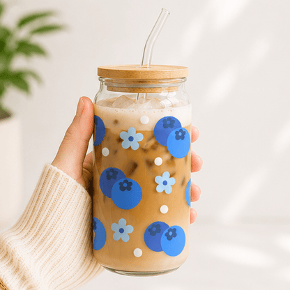 Blueberries-Glass Cup - MK CREATIONS