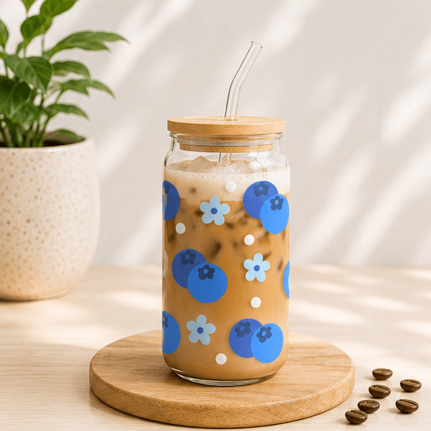 Blueberries-Glass Cup - MK CREATIONS