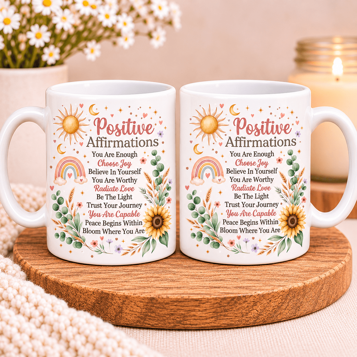 Boho Rainbow and Sunflower Ceramic Mug - MK CREATIONS