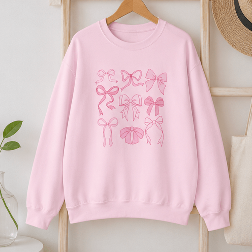 Bow Collection Sweatshirt — Pink Ribbon Bows Crewneck - MK CREATIONS