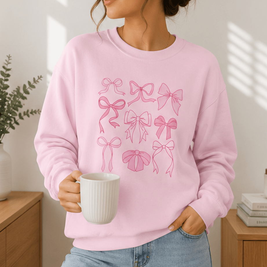 Bow Collection Sweatshirt — Pink Ribbon Bows Crewneck - MK CREATIONS